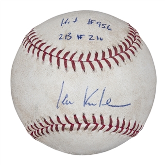 2012 Ian Kinsler Game Used, Signed & Inscribed OML Selig Baseball Used on 8/20/12 For Career Hit #956 (MLB Authenticated & Beckett)